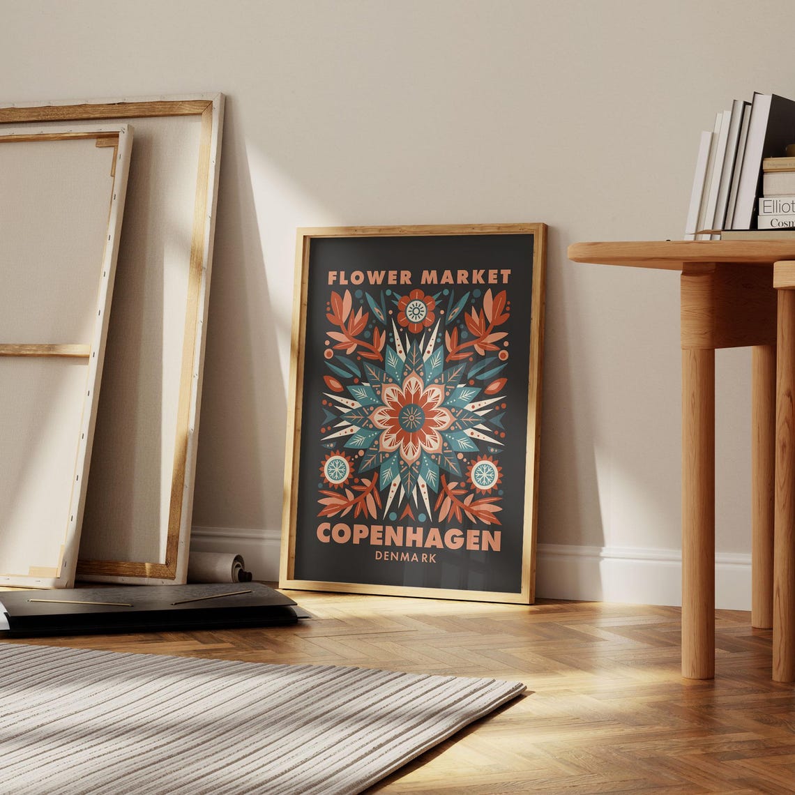 Flower Market Copenhagen Denmark Folk Floral Dark Boho Art Poster - Image 4
