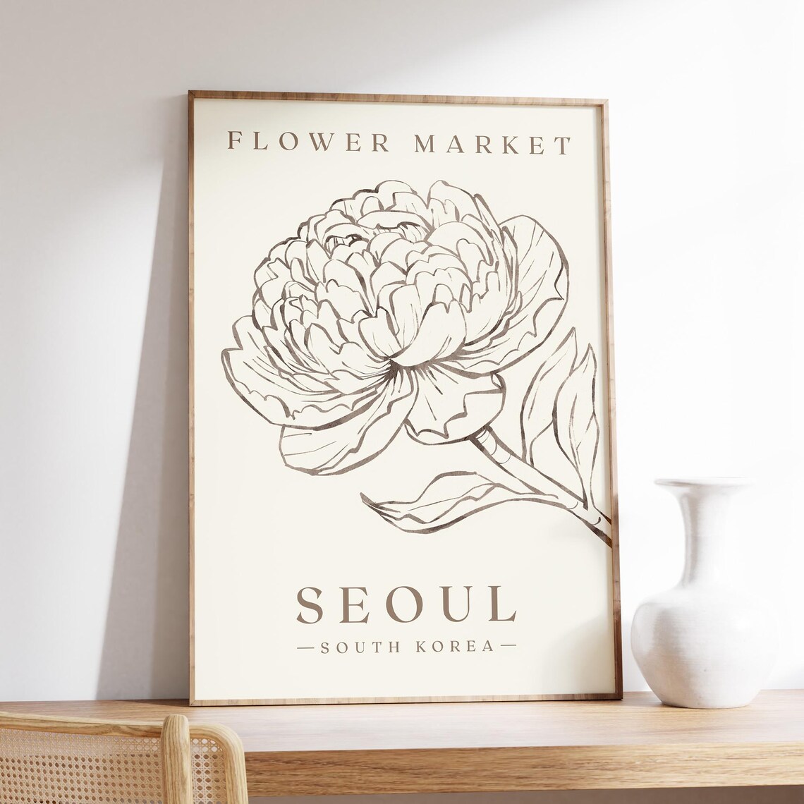 Seoul South Korea Flower Market Peony Line Art Minimal Floral Poster