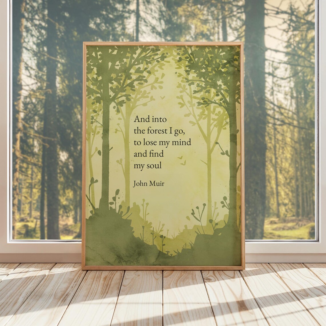 John Muir And Into The Forest I Go Quote Green Woodland Art Poster - Image 4