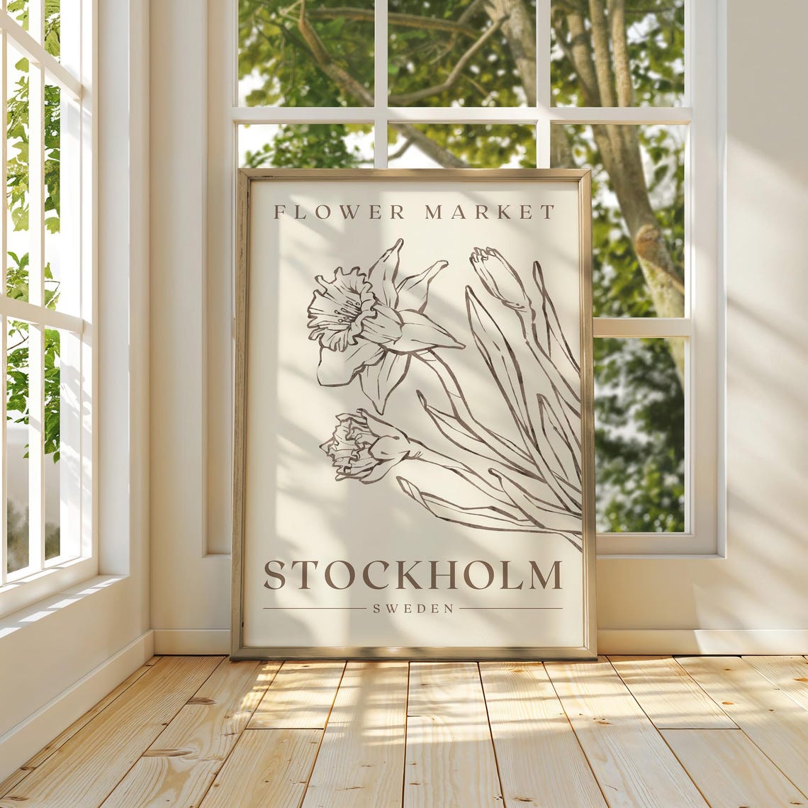 Stockholm Flower Market Print Luxury Minimalist Neutral Wall Art Daffodil Painting Sweden Botanical Print Sweden Travel Poster Wall Art - Image 4