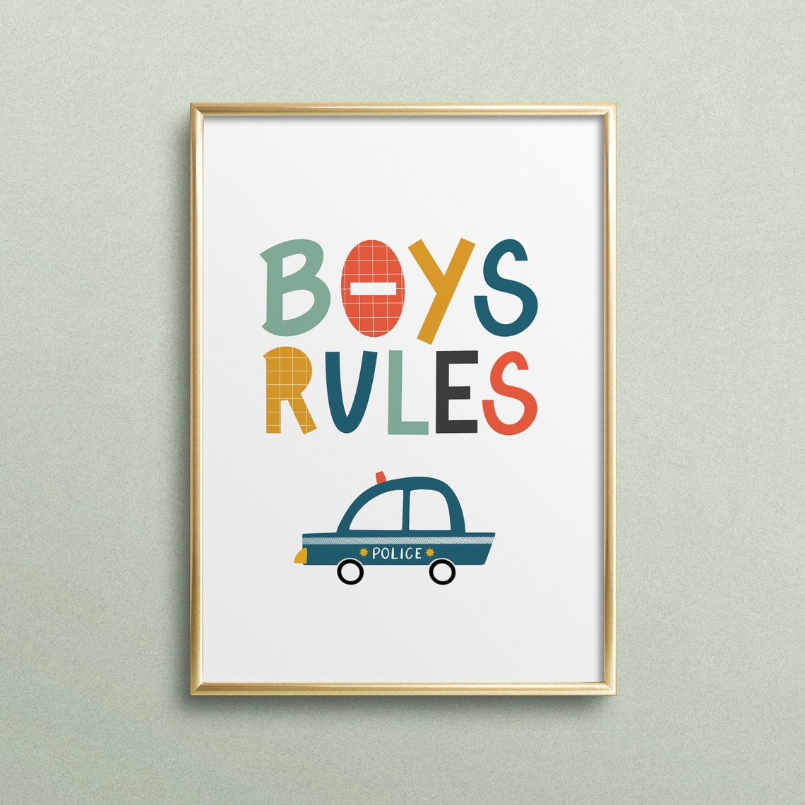 Boys Rules Fun Police Car Playroom Boys Bedroom Decor Poster