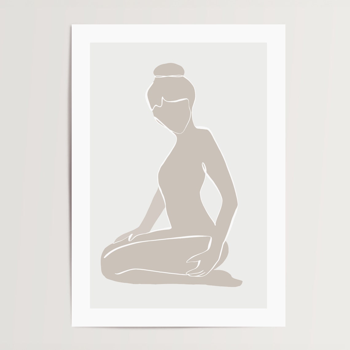 Beige Seated Woman Silhouette Modern Minimalist Figure Poster - Image 4