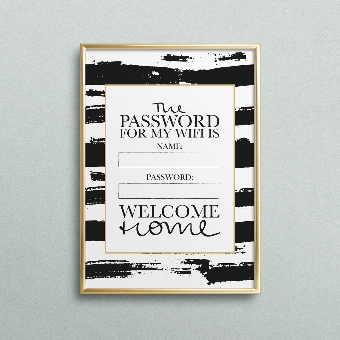 My Wifi Password Fill In Guest Sign Black White Stripe Poster