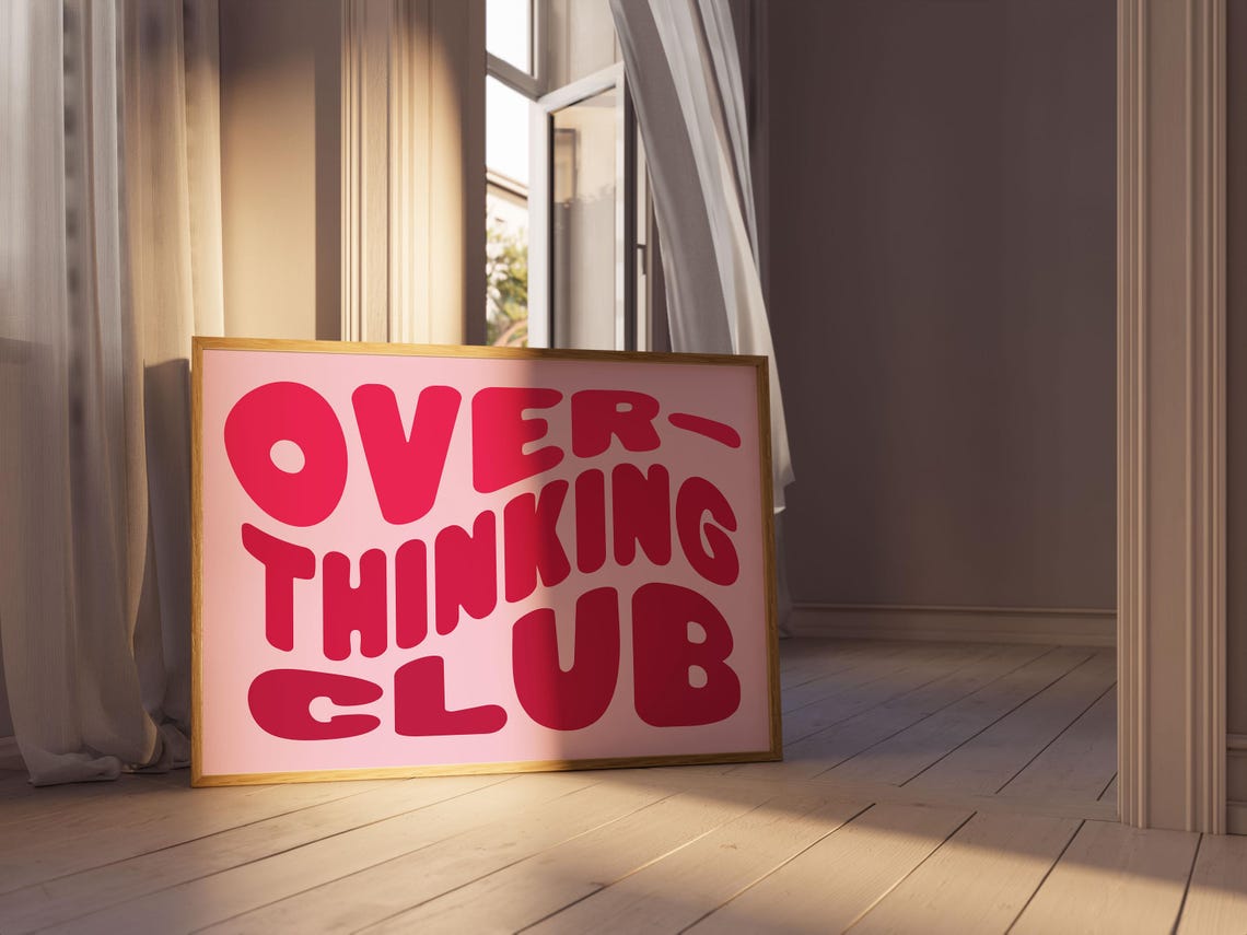 Over-Thinking Club Retro Hot Pink Groovy Typography Wall Poster - Image 3