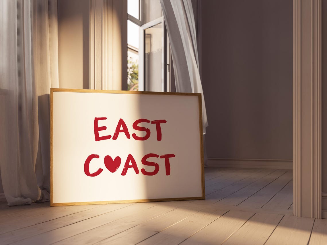 East Coast Red Heart Brush Letter Coastal Beach House Decor Poster - Image 3