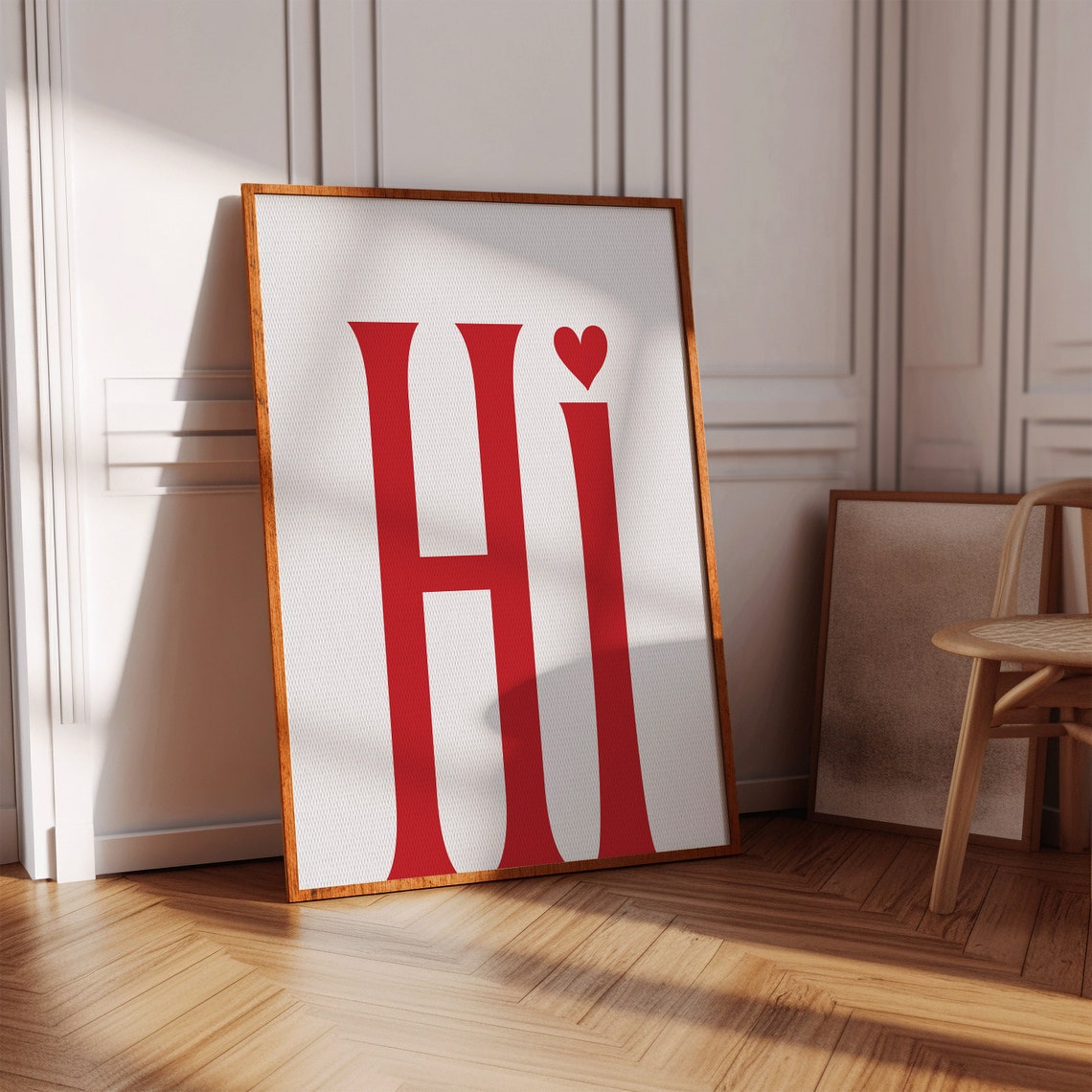 Hi Greeting Red Serif Poster With Heart Dot Friendly Wall Decor