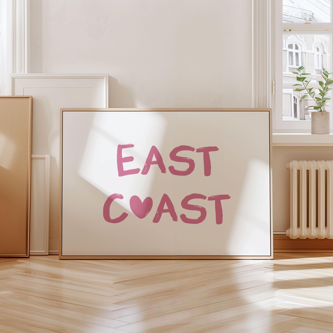 East Coast Pink Heart Brush Letter Coastal Beach House Poster