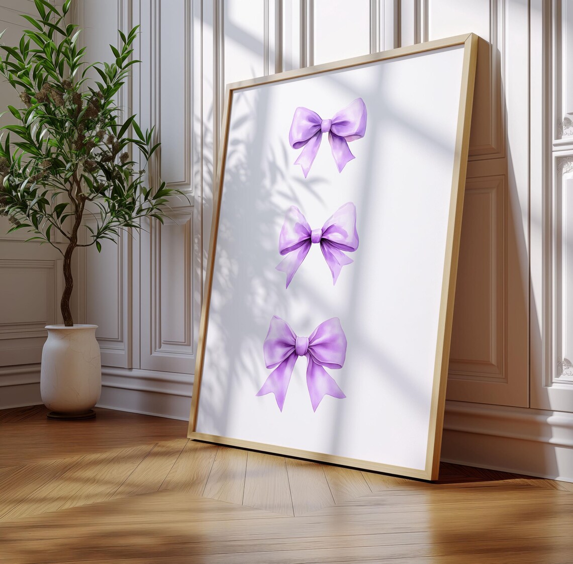 Lavender Purple Bow Trio Watercolor Poster Soft Girly Room Decor - Image 2