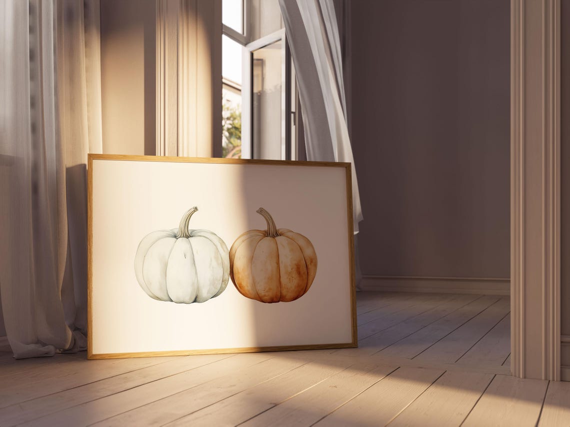 Two Watercolor Pumpkins White And Orange Fall Harvest Wall Poster - Image 2