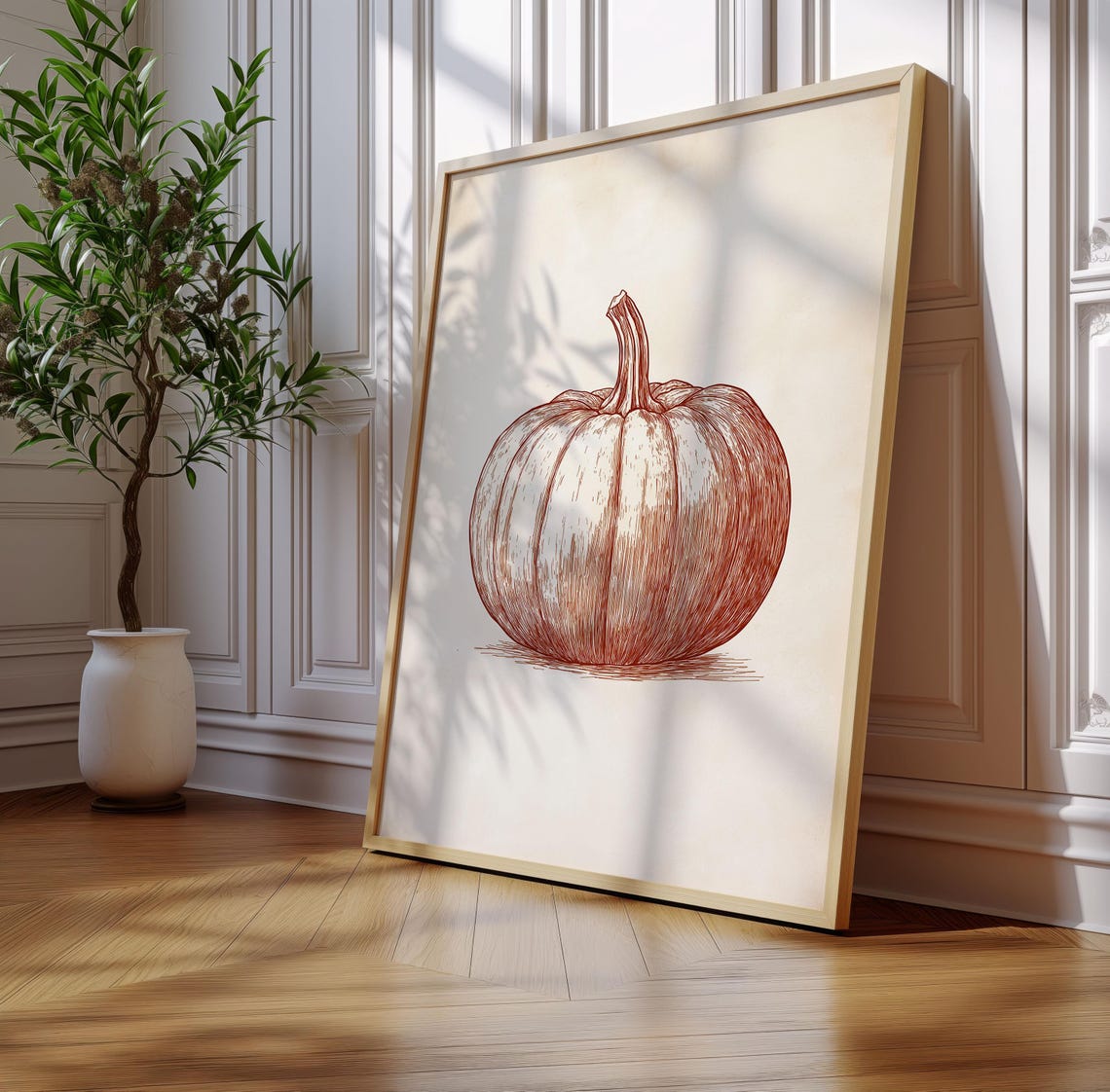 Vintage Sepia Pumpkin Sketch Botanical Fall Harvest Wall Poster - Image 2