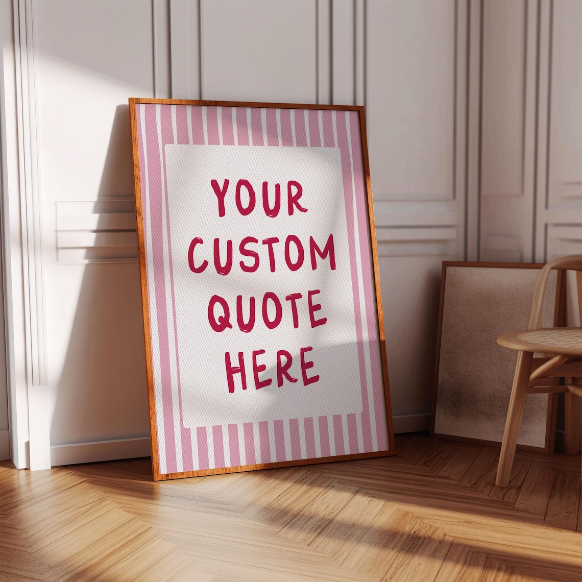 Custom Quote Wall Art, Girly Pink Striped Typography