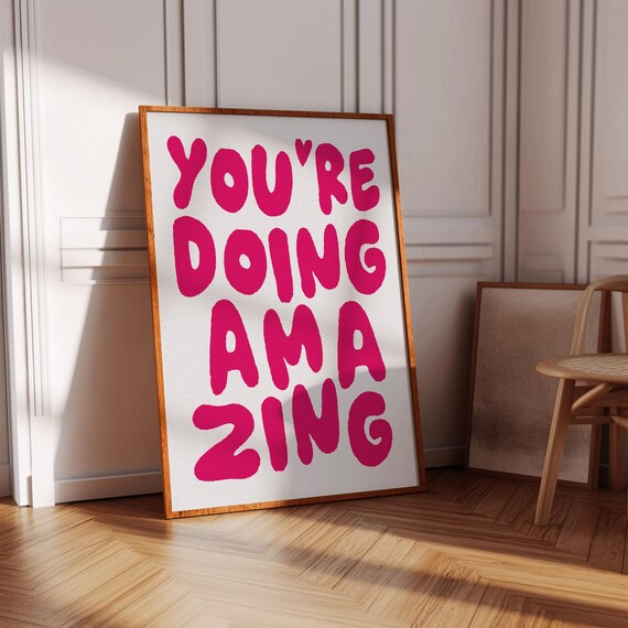 Youre Doing Amazing Pink Affirmation Wall Art Teen Girl Room Decor Trendy Preppy Bedroom Positive Quote Prints