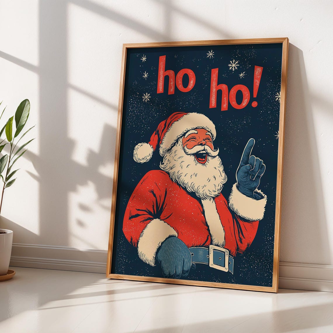 Retro Laughing Santa Claus Ho Ho Ho Vintage Christmas Night Sky Poster - Image 2