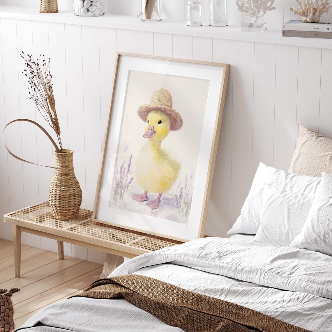 Cute Sweet Yellow Duckling In Straw Hat Watercolor Nursery Poster - Image 4