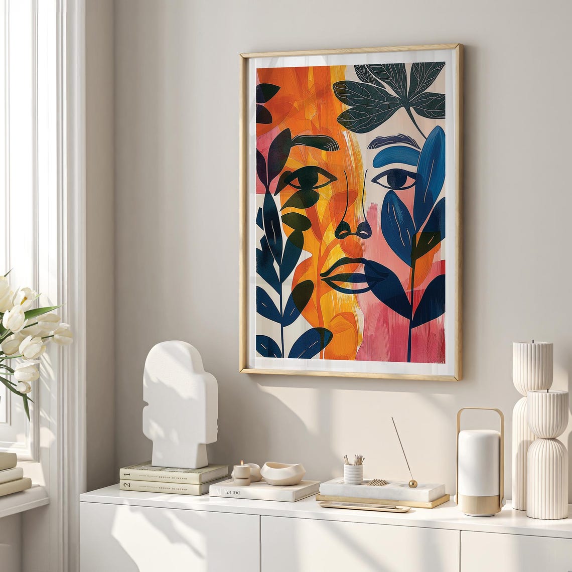 Abstract Botanical Face With Tropical Leaves Modern Art Poster - Image 5