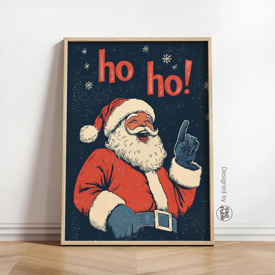 Retro Laughing Santa Claus Ho Ho Ho Vintage Christmas Night Sky Poster