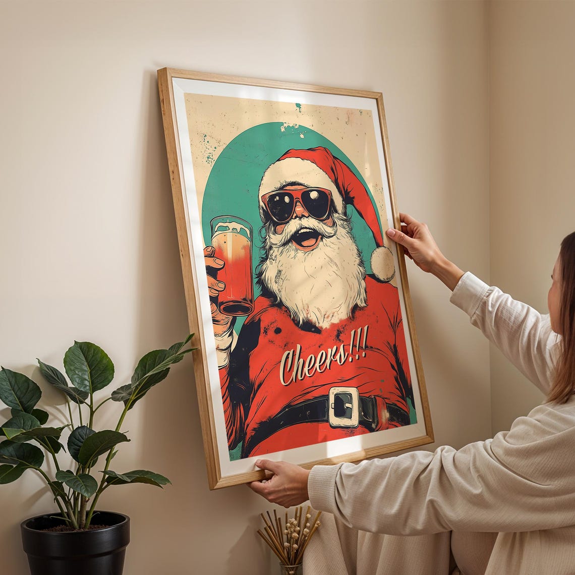 Retro Santa With Beer Cheers Funny Holiday Party Bar Room Decor Poster - Image 5