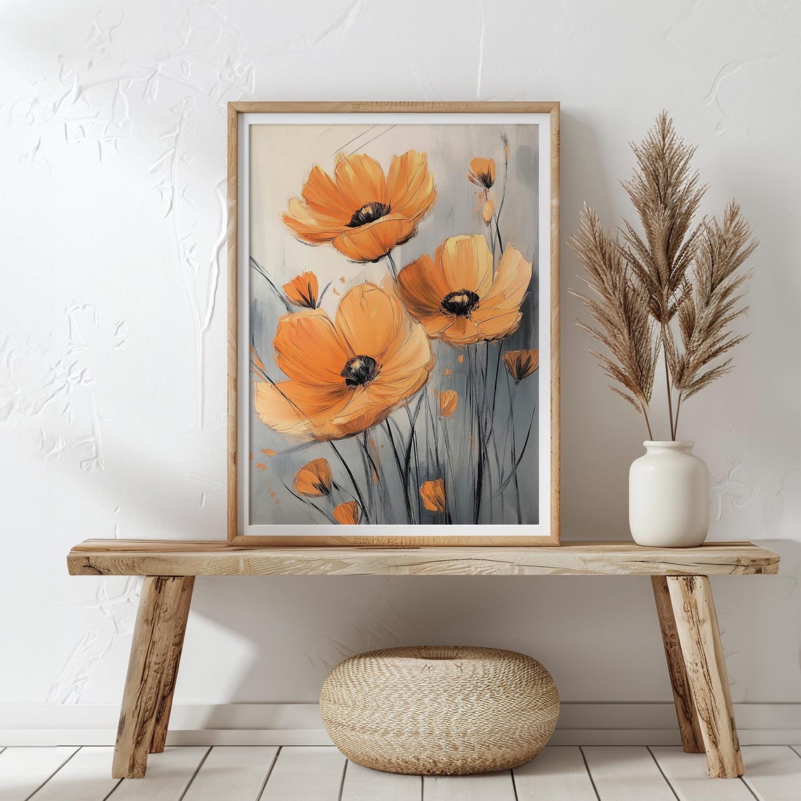 Vibrant Orange Poppy Flowers Poster on Gray Modern Floral Decor - Image 5