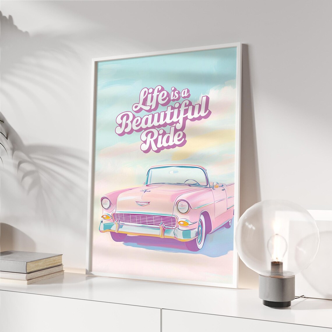 Life Is A Beautiful Ride Pink Vintage Car Quote Garage Wall Decor Poster - Image 4