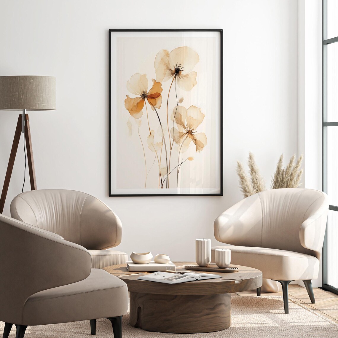 Translucent Beige Poppy Flowers Poster Delicate Botanical Minimal - Image 3