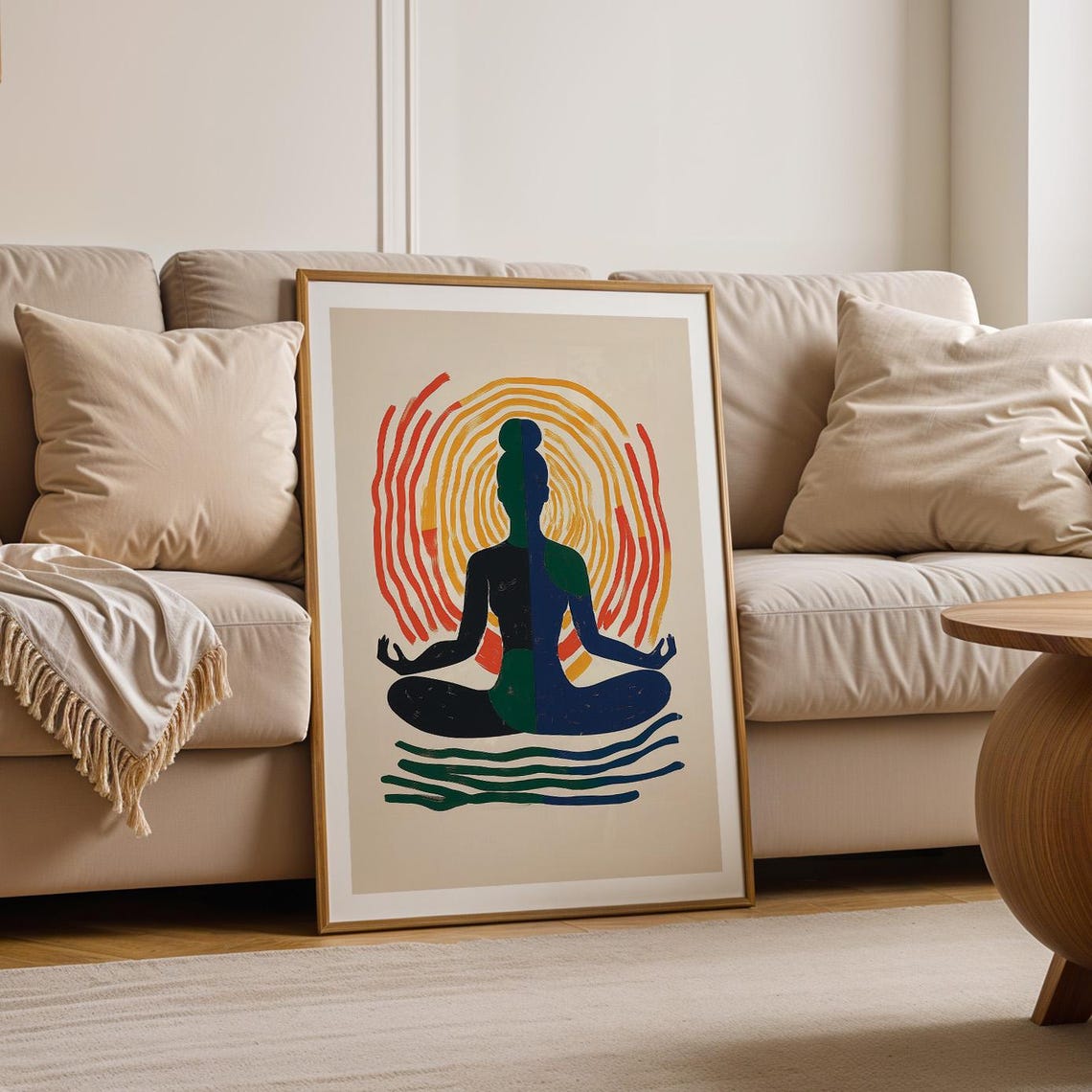 Meditating Silhouette With Rainbow Sun Halo Beautiful Zen Art Poster - Image 3