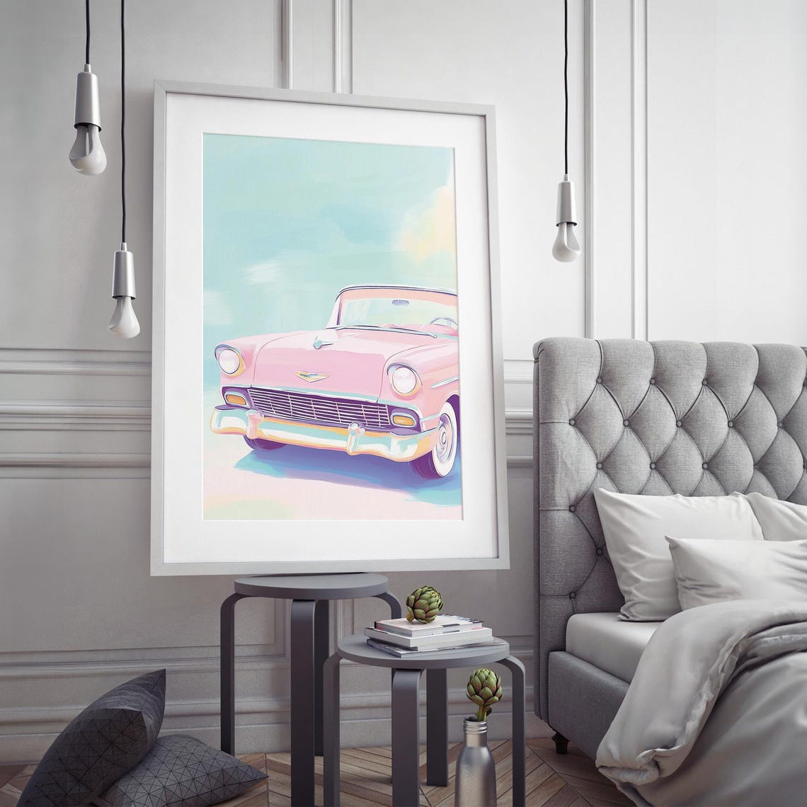 Pink Vintage Classic Car Poster Retro 1950s Pastel Automotive Art - Image 5