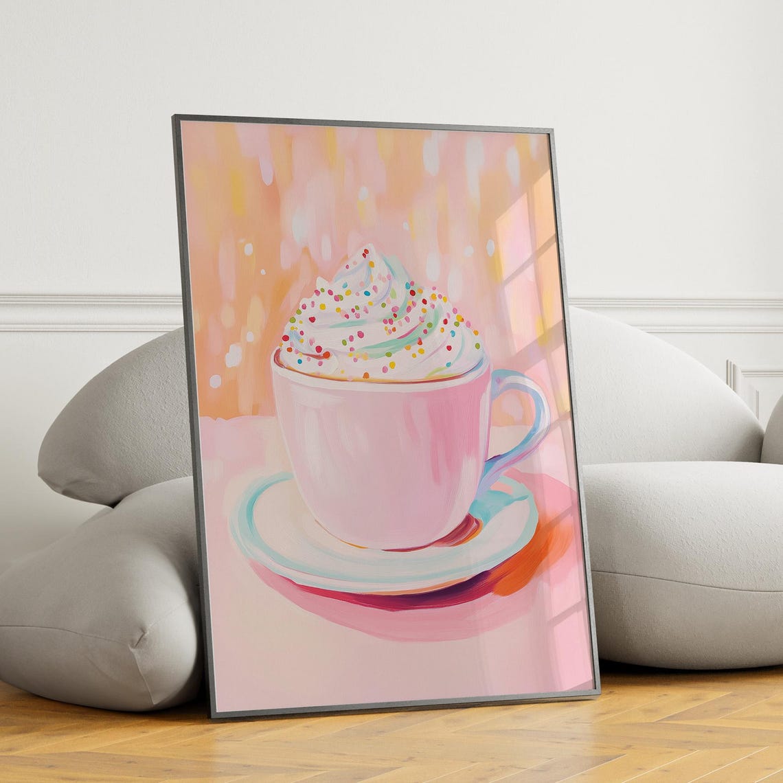 Pastel Coffee Cup Wall Art Whipped Cream Print Kitchen Wall Decor Pink And Orange Artwork Hot Chocolate Poster - Image 5