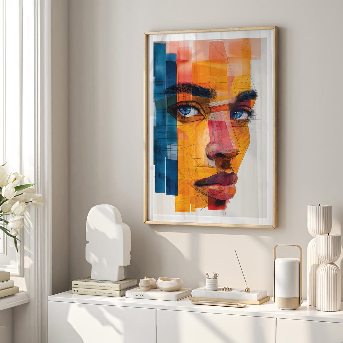 Abstract Portrait Wall Art Vibrant Geometric Face Modern Home Decor Artwork For Trendy Spaces Wall Art - Image 4