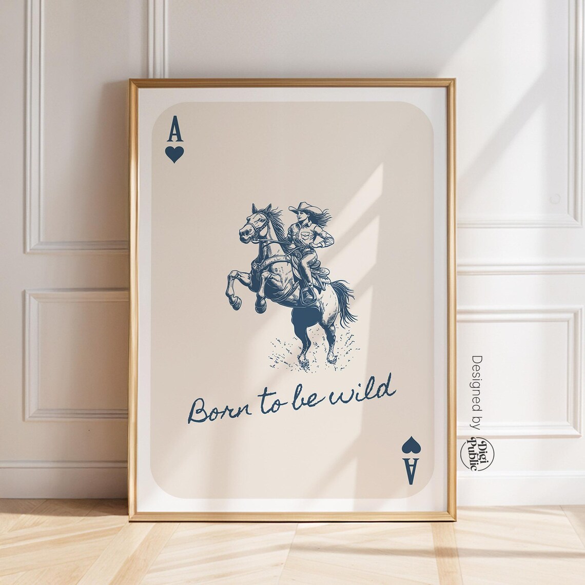 Born To Be Wild Cowgirl On Bucking Horse Playing Card Poster