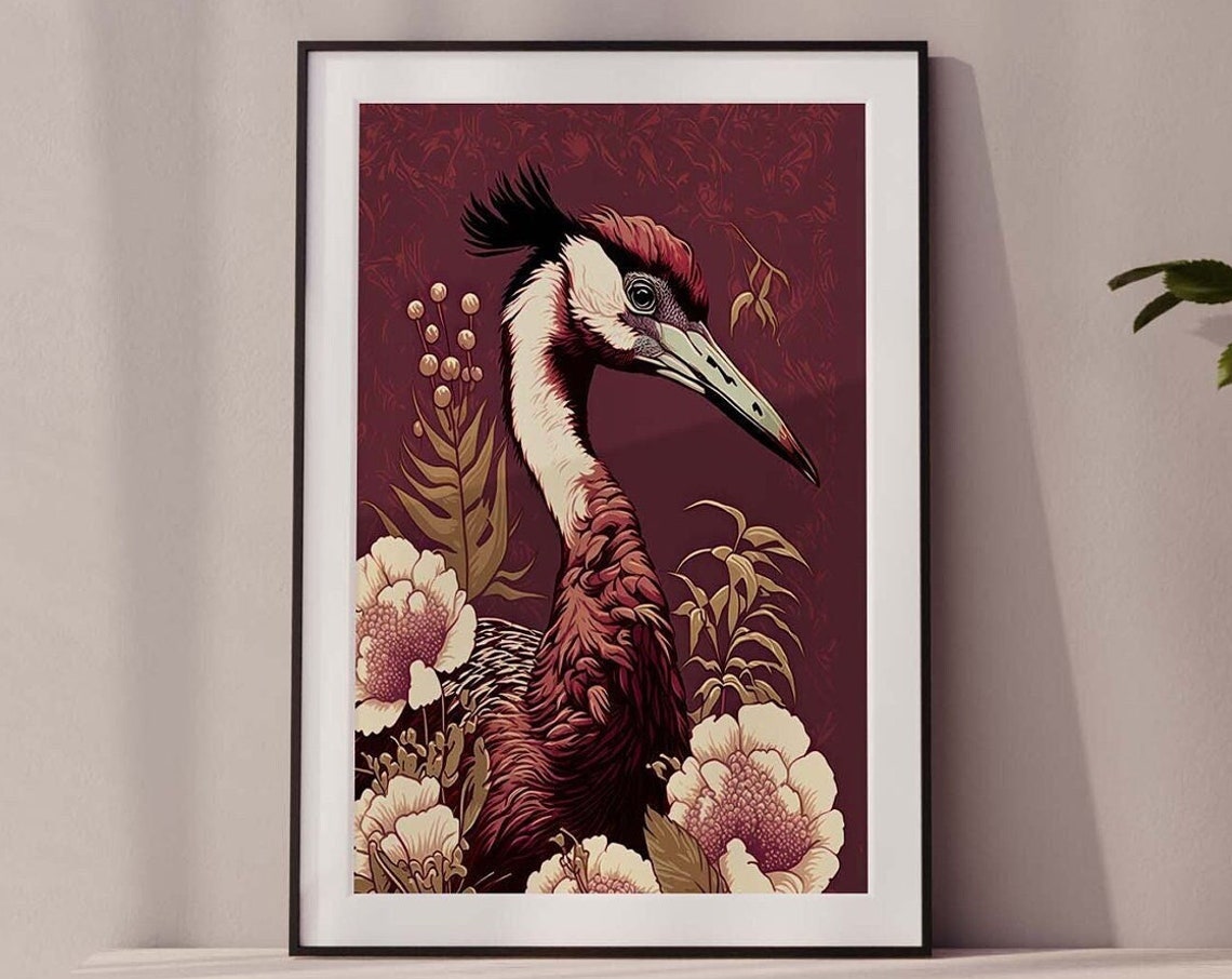 Japanese Crane Bird Art Oriental Bird Print Vintage Bird Illustration Crane Poster Japan Art Vintage Japanese Flower Poster With Crane - Image 3