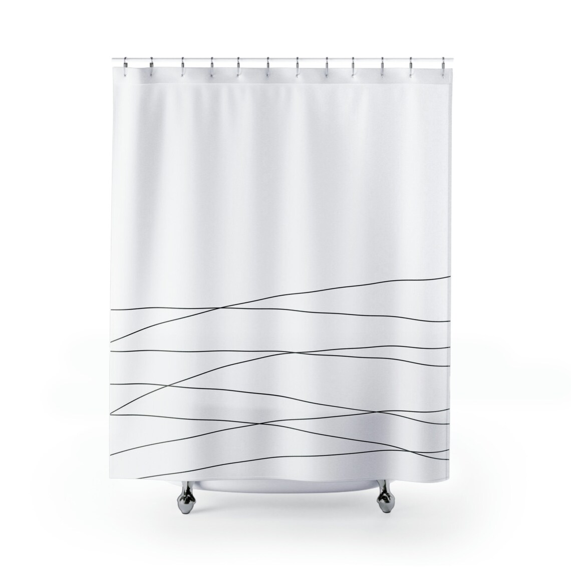 Minimalist Black Line Wave Shower Curtain Textile Design Print