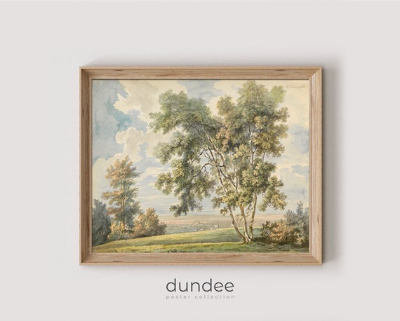 Landscape Art Vintage Print Country Landscape Painting Rustic Forest Painting Vintage Antique Country Decor Vintage Art