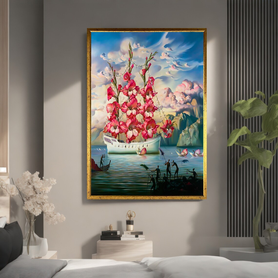 Surreal Flower Ship Painting, Fantasy Wall Art - Image 5