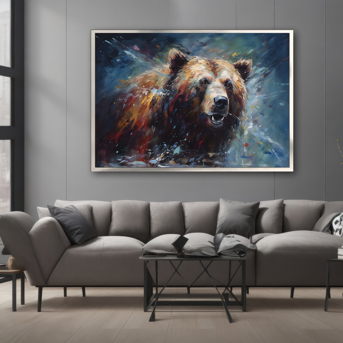 Dynamic Grizzly Bear Painting, Wildlife Gift - Image 3