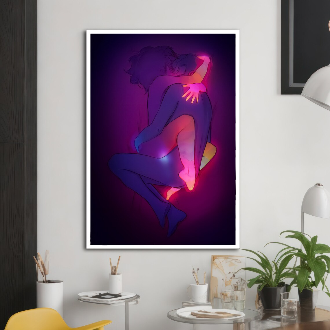 Neon Embrace Passionate Couple, Sensual Decor - Image 2
