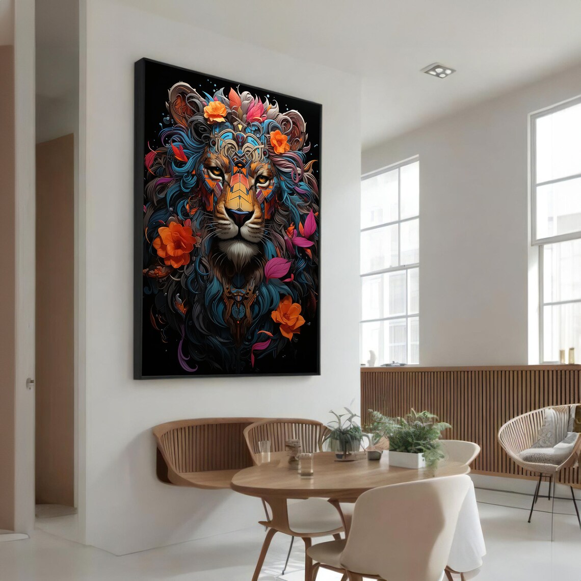 Geometric Lion Painting, Animal Art Gift