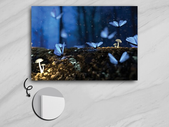 Luminous Night In The Forest, Firefly Butterflies Art Print