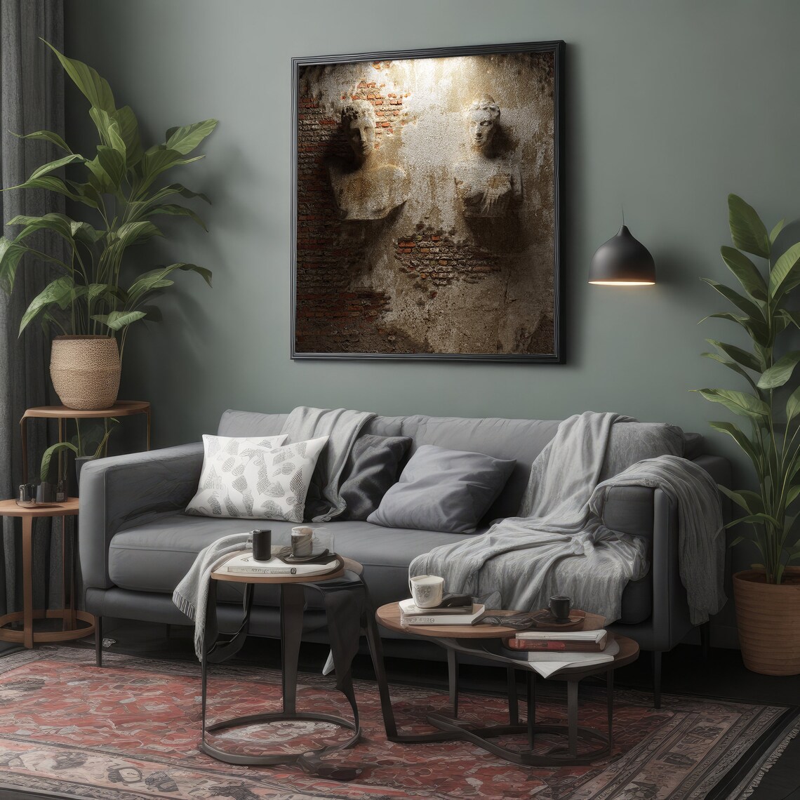 Ancient Wall Relief Sculpture, Rustic Busts - Image 3