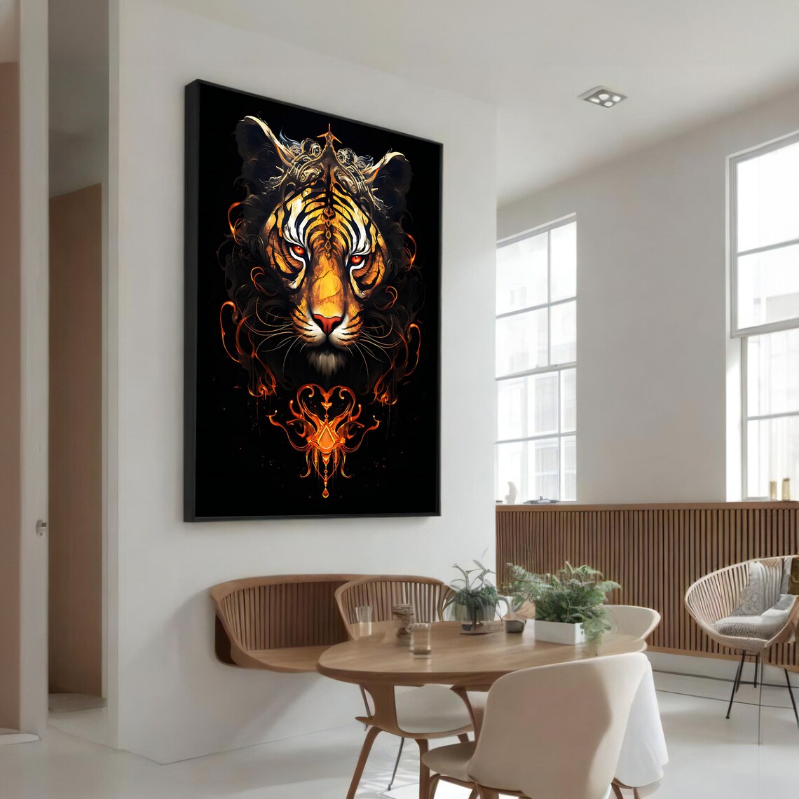 Fiery Geometric Tiger Painting, Bold Animal Art