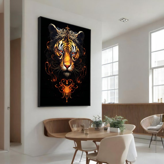 Fiery Geometric Tiger Painting, Bold Animal Art