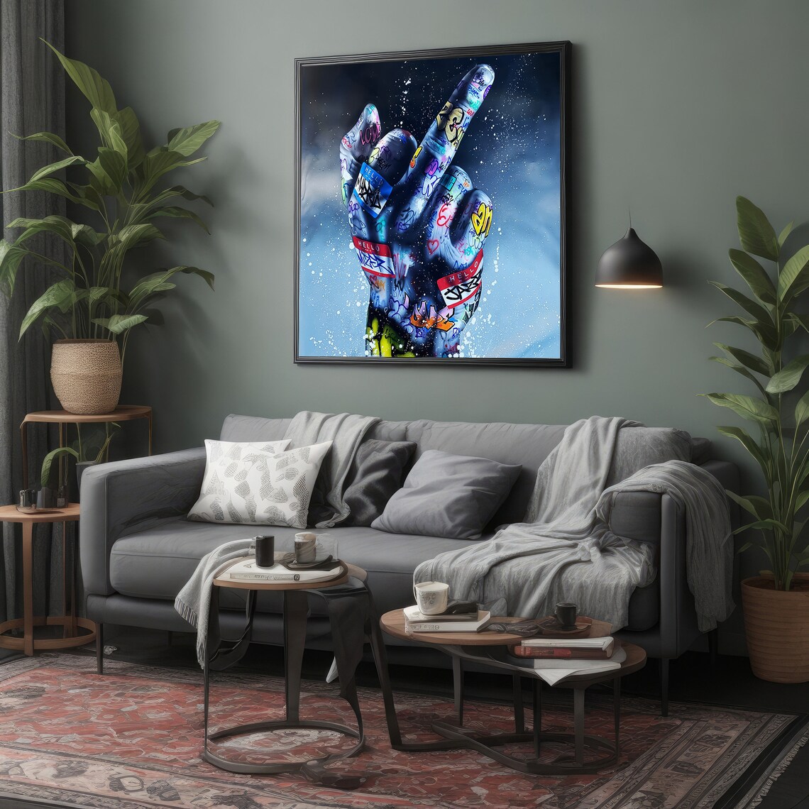 Bold Graffiti Middle Finger Gesture, Urban Decor