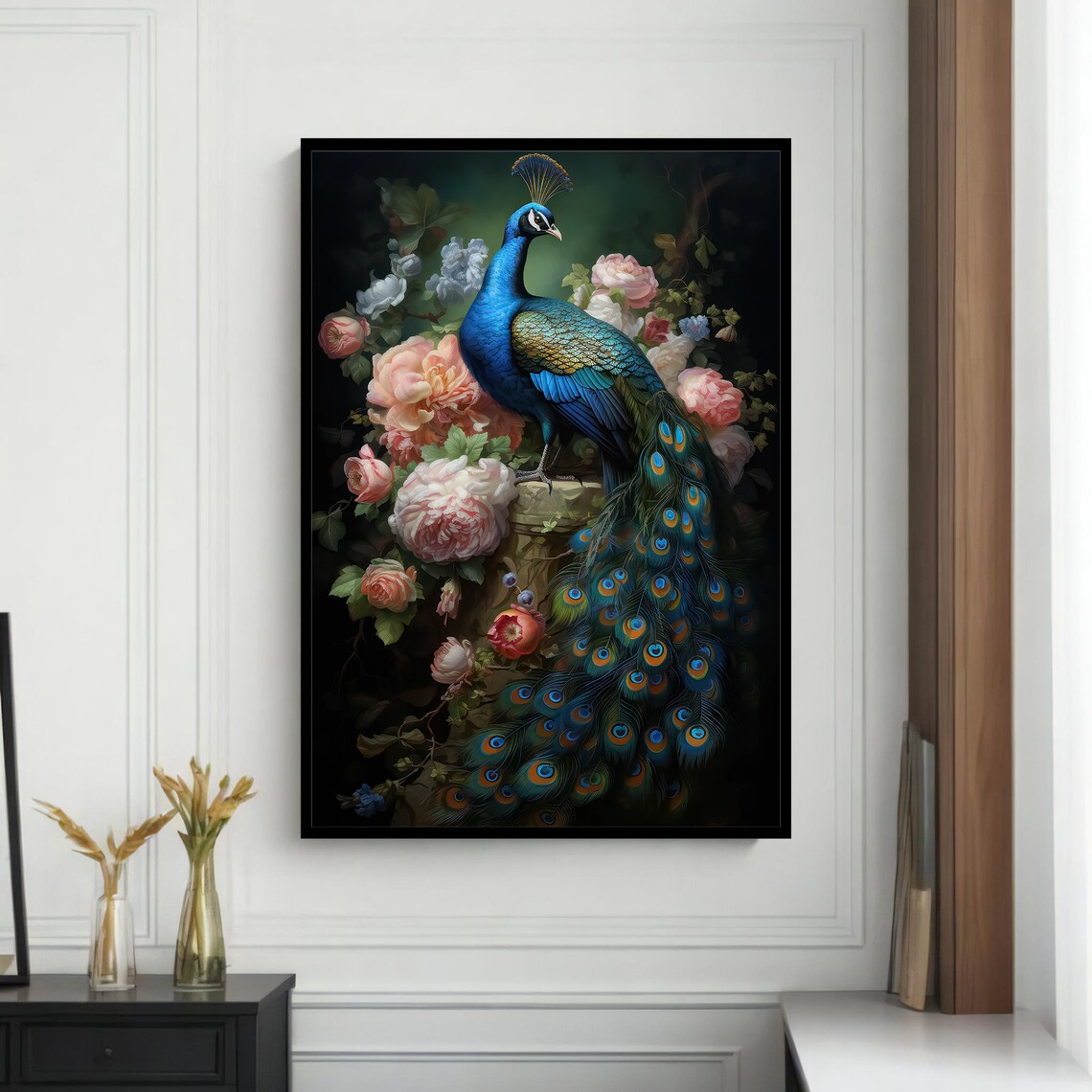 Majestic Peacock And Floral Painting, Elegant Animal Art - Image 4