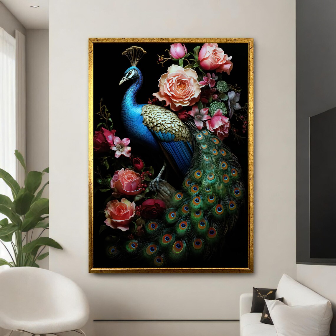 Regal Peacock Painting, Floral Animal Art - Image 5