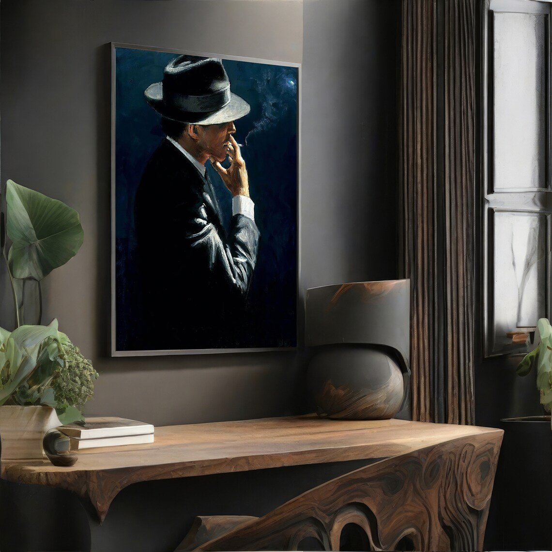 Vintage Man In Suit With Hat, Modern Painting