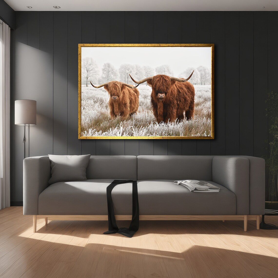 Highland Cow Landscape, Rustic Nordic Decor - Image 5