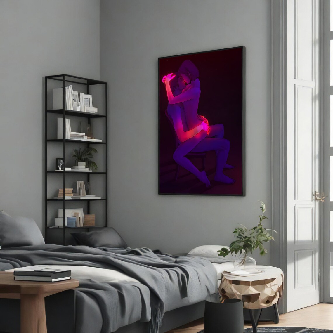 Neon Embrace Erotic Nude Couple, Romantic Gift