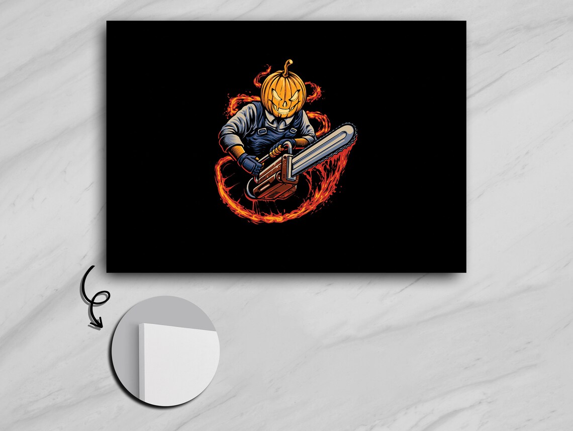 Chainsaw Wielding Pumpkinhead, Halloween Horror Art - Image 5