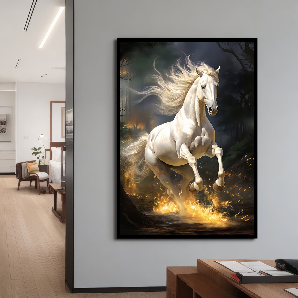 Fiery White Stallion Painting, Horse Lovers Gift - Image 4