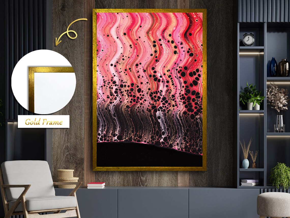 Red To Black Gradient Slalom Lines, Dots Wall Art - Image 5