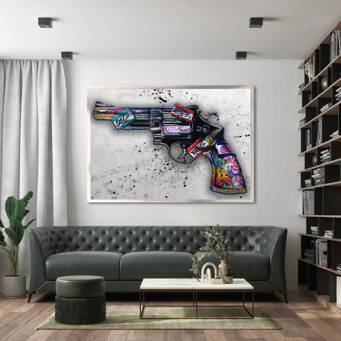 Graffiti Covered Revolver, Edgy Urban Decor - Image 3